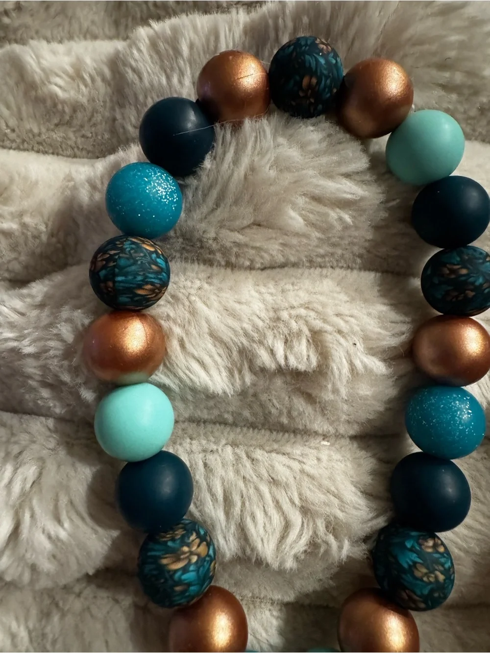 Beaded Blue & Copper Charm Wristlet Keychain Bracelet